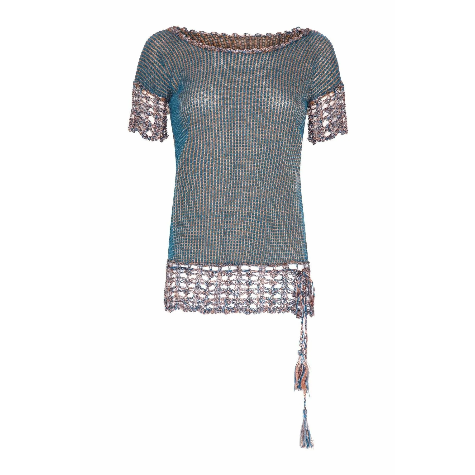 1920s Knitted Blue Check Top