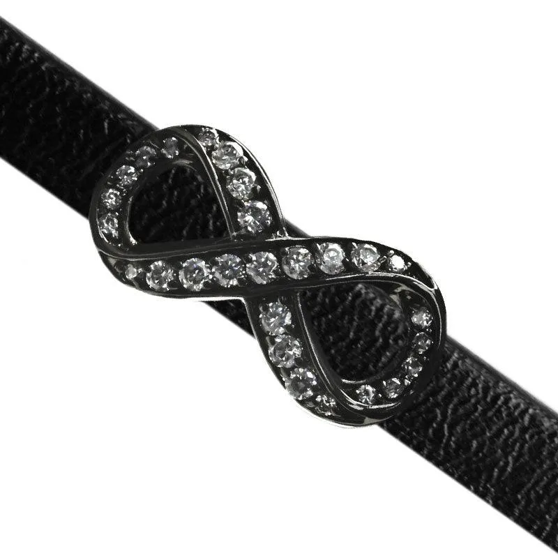 30 x 15mm Pave Infinity Slider for Flat Leather - Black Ruthenium with Crystal