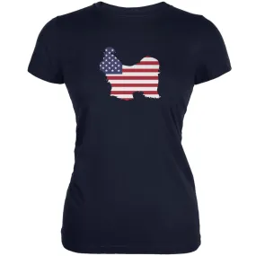 4th of July Patriotic Dog Shih Tzu Navy Juniors Soft T-Shirt