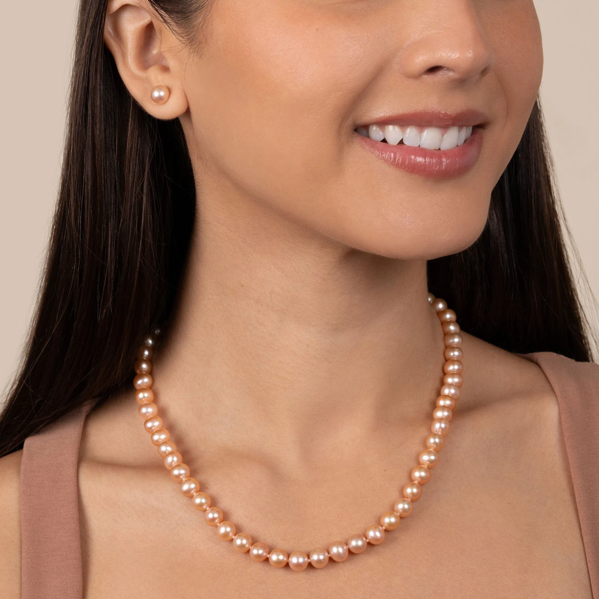 7.5-8.0 mm 18 Inch AA  Pink to Peach Freshwater Pearl Necklace