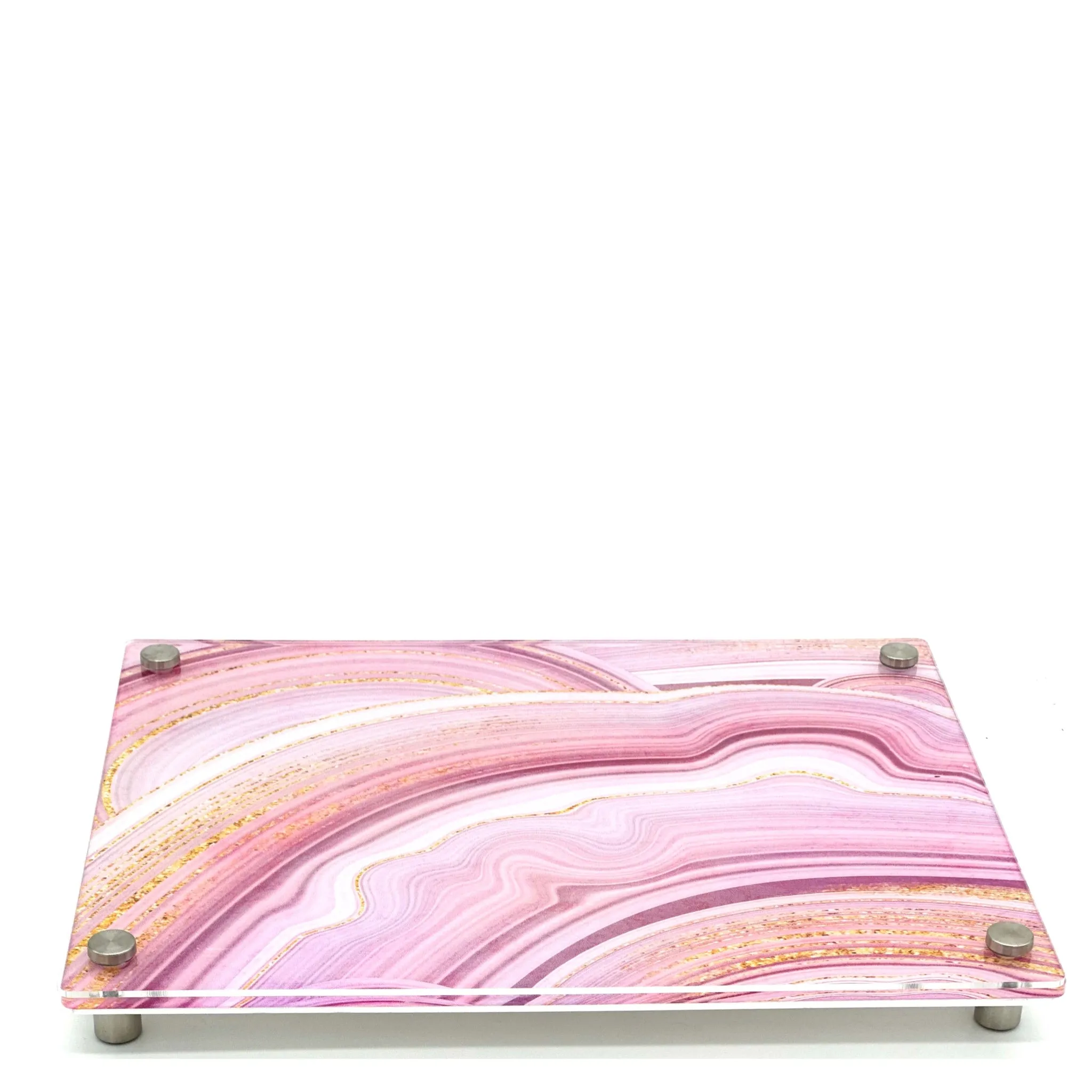 Acrylic Pink Marble Cheese Board With Legs