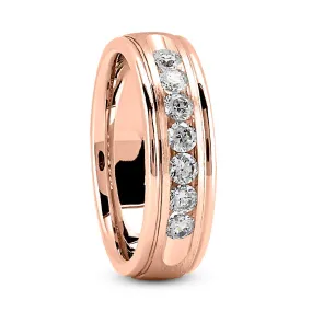 Adrian Men's Diamond Wedding Ring Round Cut Channel Set in 14K White/Yellow/Rose Gold By Mike Nekta NYC, 6MM