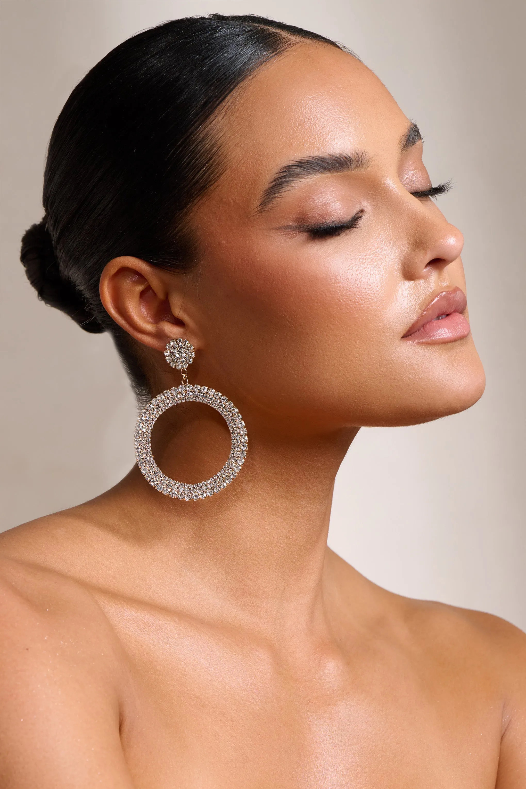 Aimee | Gold Diamante Hoop Drop Earrings