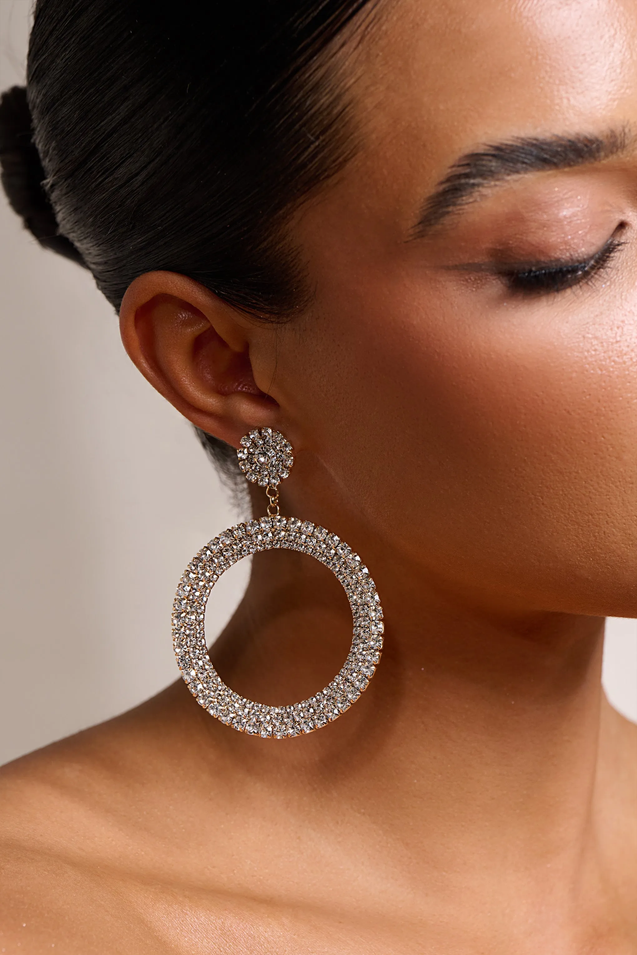 Aimee | Gold Diamante Hoop Drop Earrings