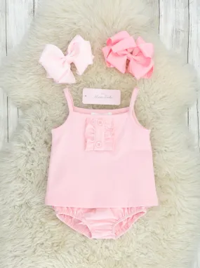 Baby Pink Cotton Ruffle Tank & Bloomers Set