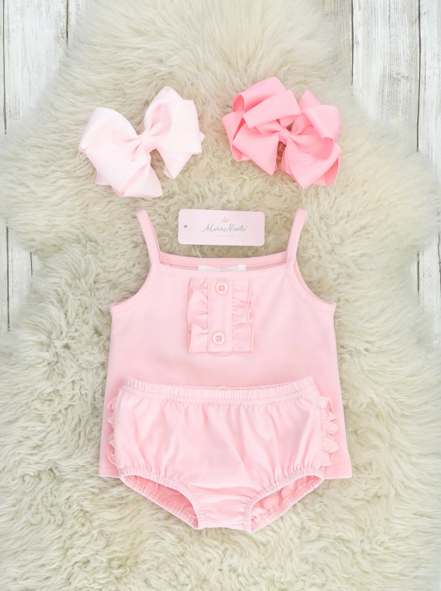 Baby Pink Cotton Ruffle Tank & Bloomers Set