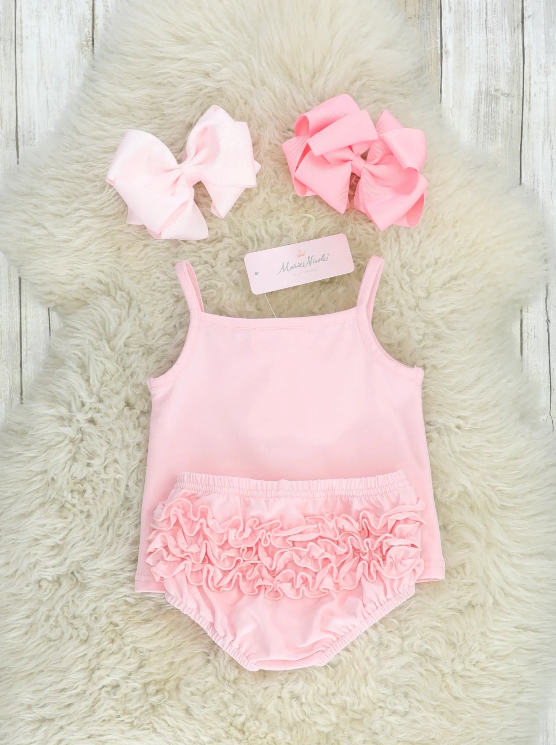 Baby Pink Cotton Ruffle Tank & Bloomers Set