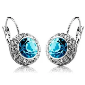 Bejeweled Aqua Gem and Rhinestone Click Close Huggie Hoop Earrings