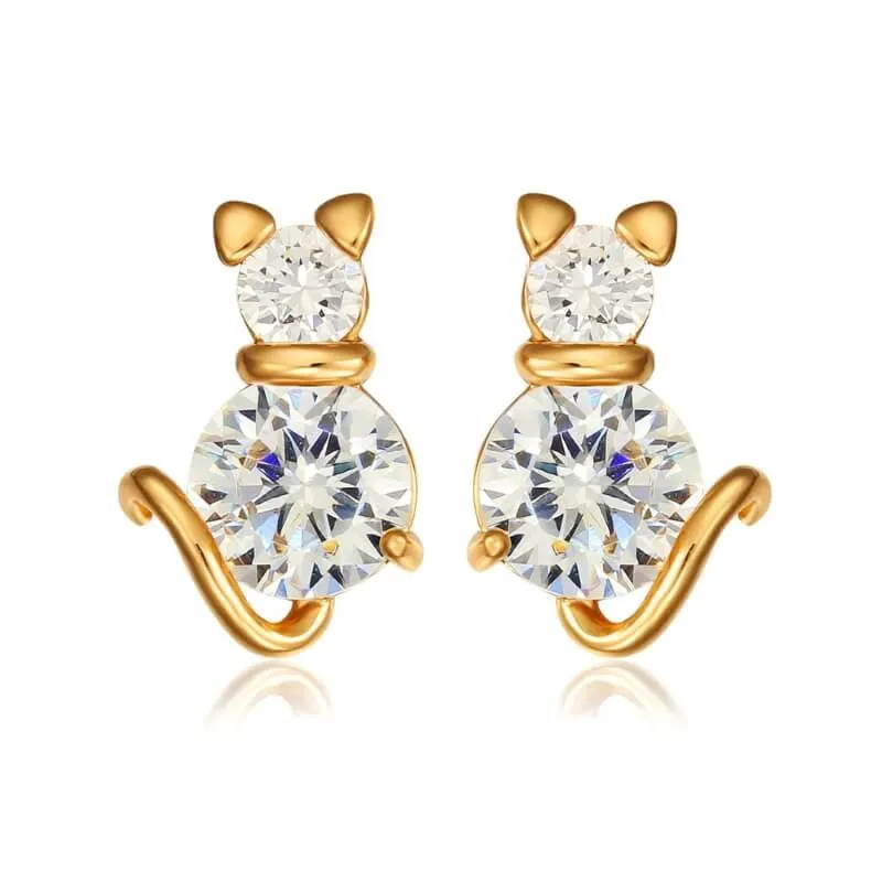 Berg Crystals Cat Stud Earrings (18K Gold Plated)