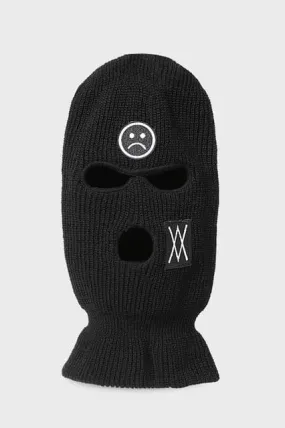 Black 3 Holes Balaclava With Sad Face Embroidery