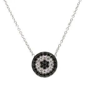 Black and White Diamond Disc White Gold Pendant Necklace