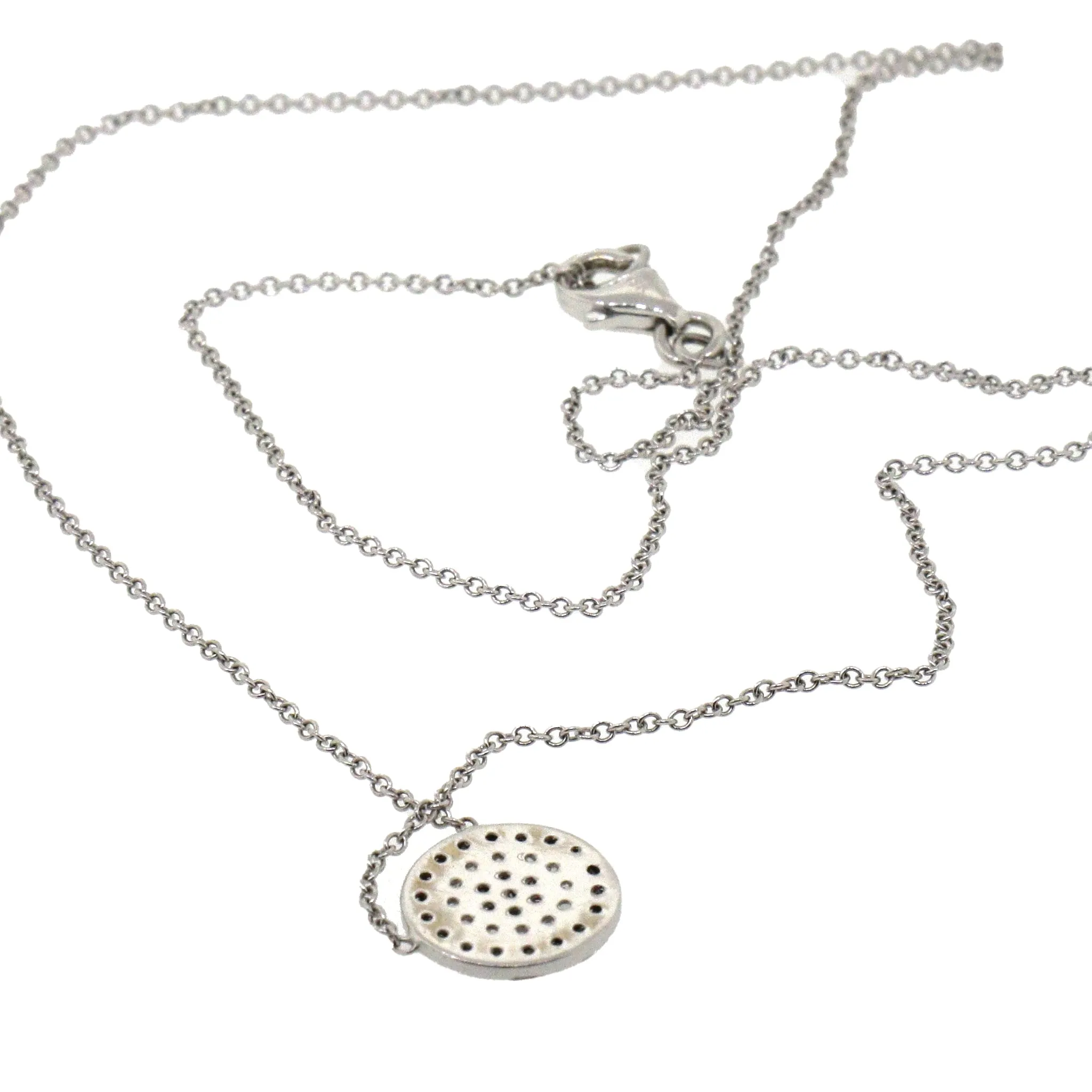 Black and White Diamond Disc White Gold Pendant Necklace