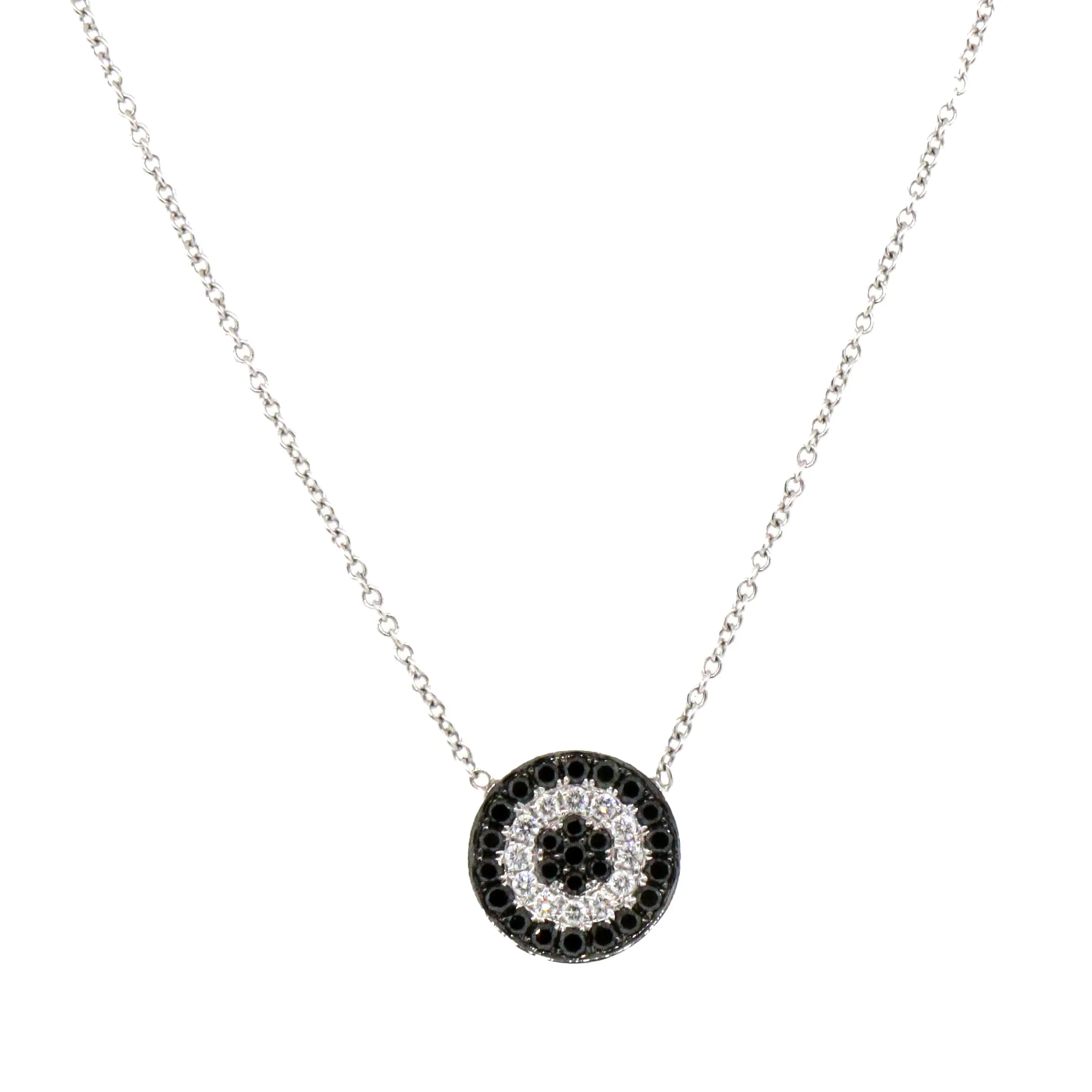 Black and White Diamond Disc White Gold Pendant Necklace