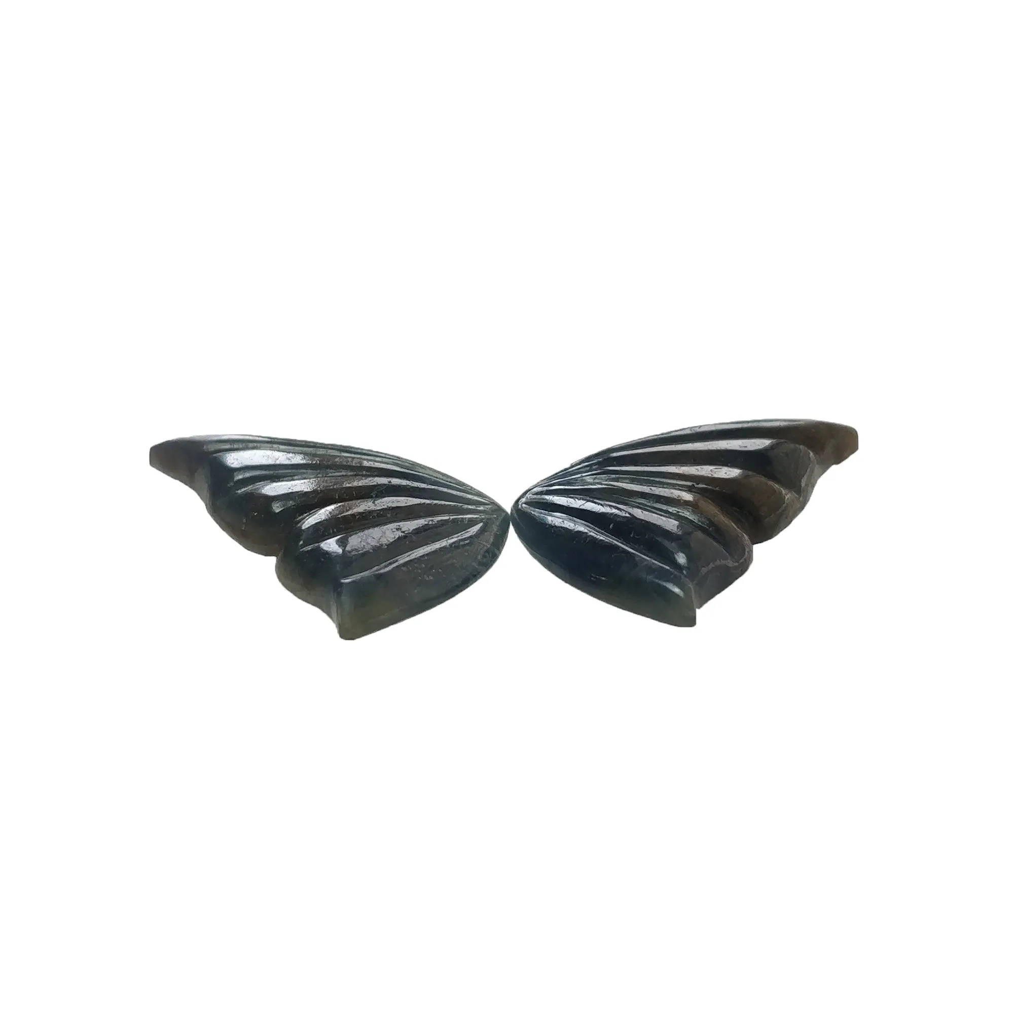 Blue & Chocolate Sapphire Gemstone Carving : 56.60cts Natural Untreated Bi-Color Sapphire Hand Carved BUTTERFLY 36*18mm Pair