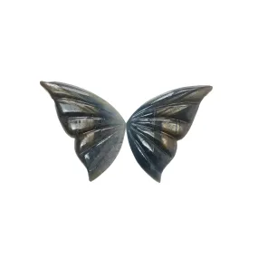 Blue & Chocolate Sapphire Gemstone Carving : 56.60cts Natural Untreated Bi-Color Sapphire Hand Carved BUTTERFLY 36*18mm Pair