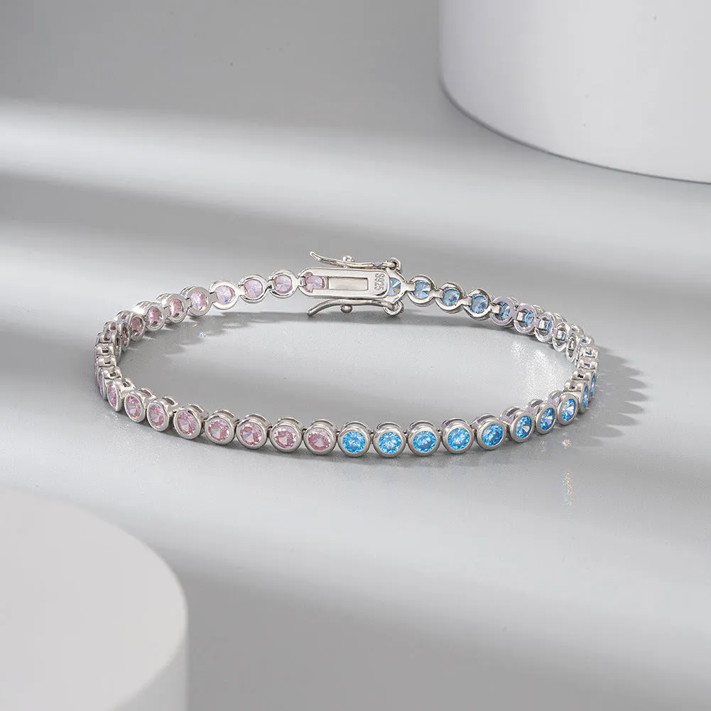 Blue and Pink Two-Tone Round Cut Zirconia Tennis Bracelet