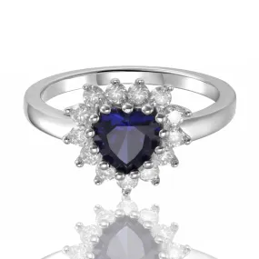 Blue Sapphire Halo Heart Ring