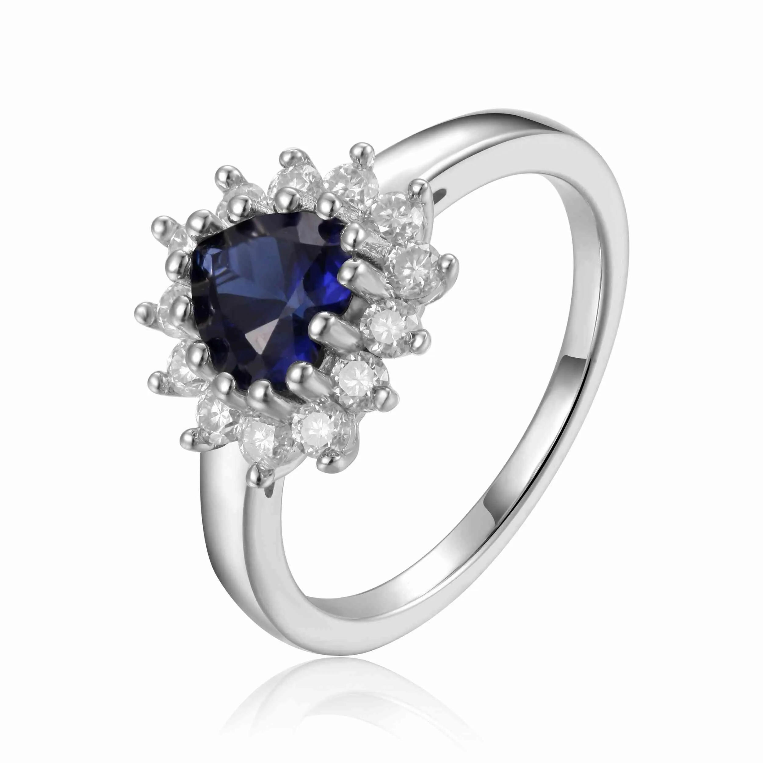 Blue Sapphire Halo Heart Ring