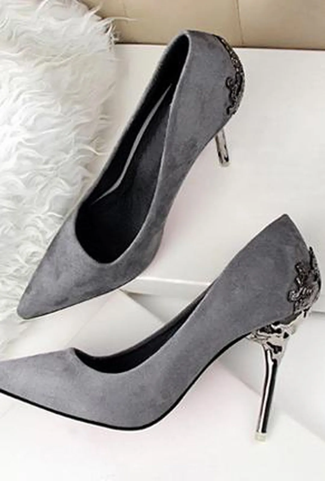 CAMELLIA - SUEDE ORNATE PUMPS HEELS