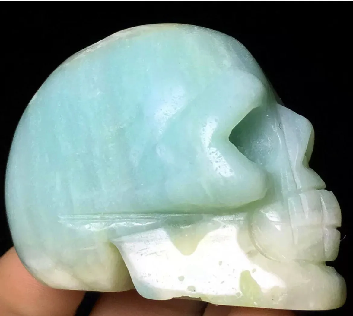 Caribbean Blue Calcite Aragonite gemstone carved Skulls, New Rare Crystal