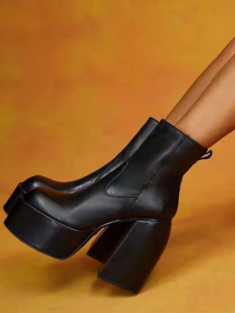 Chunky Heel Platform High Boots