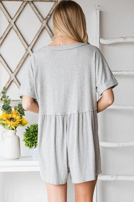 Comfy Textured Knit Button Down Romper