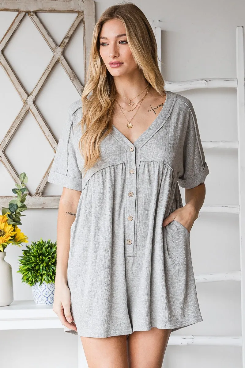 Comfy Textured Knit Button Down Romper