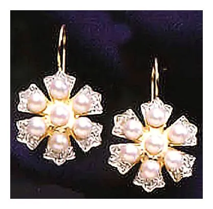 Crest 14k Gold, Diamond and Pearl Earrings