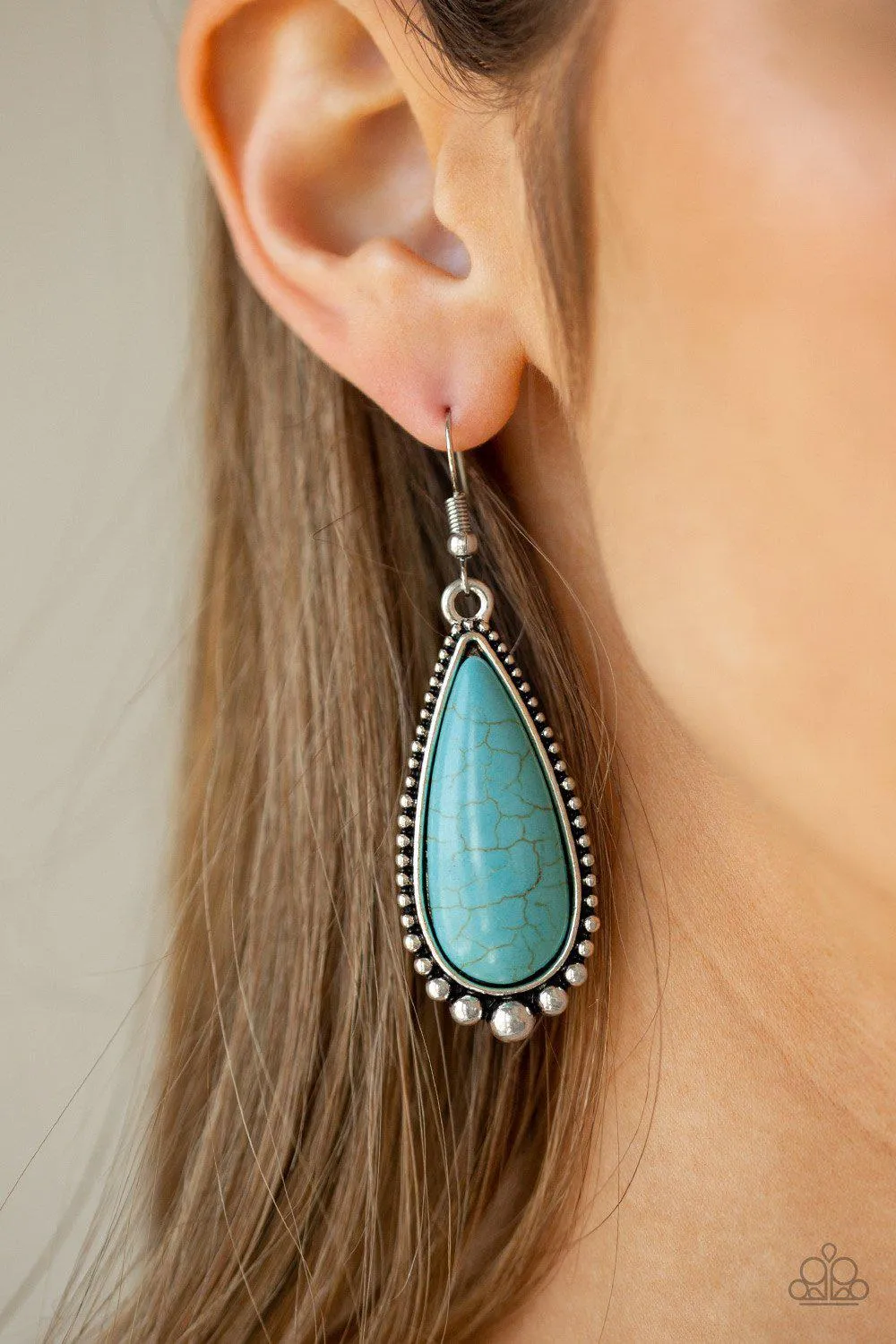 Desert Quench Turquoise Blue Stone Teardrop Earrings - Paparazzi Accessories