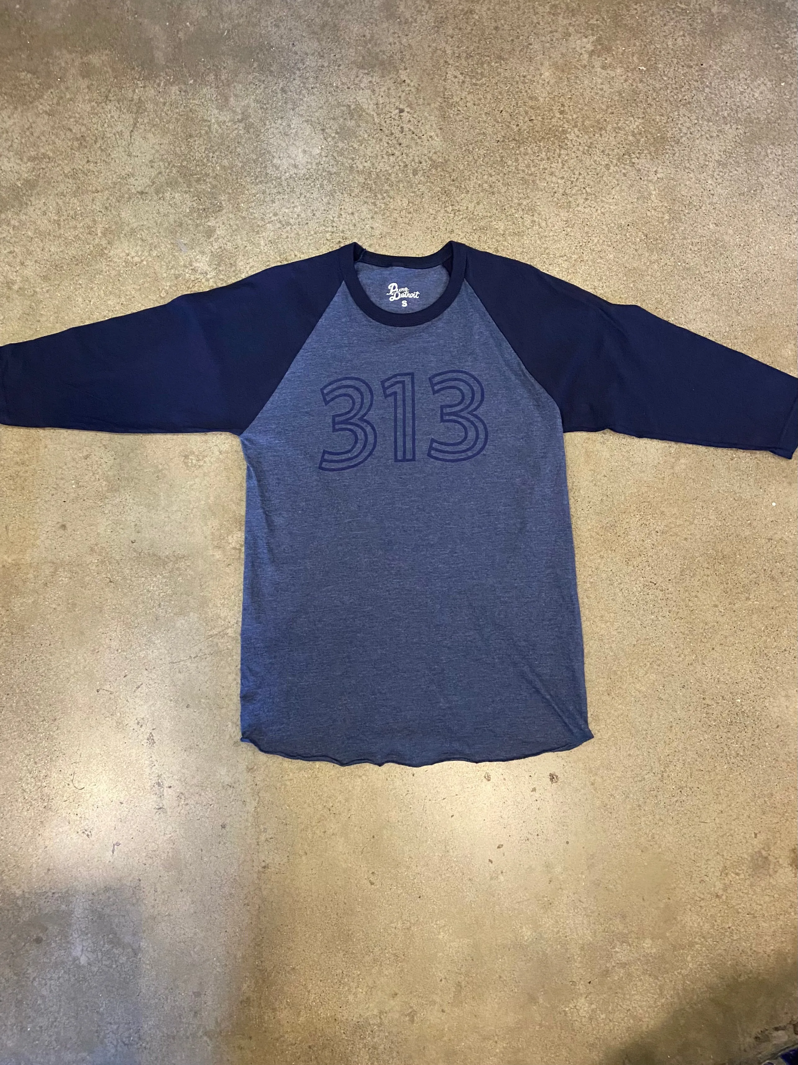 Detroit 313 Baseball Tee / Heathered Denim   Navy / Unisex