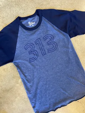 Detroit 313 Baseball Tee / Heathered Denim   Navy / Unisex