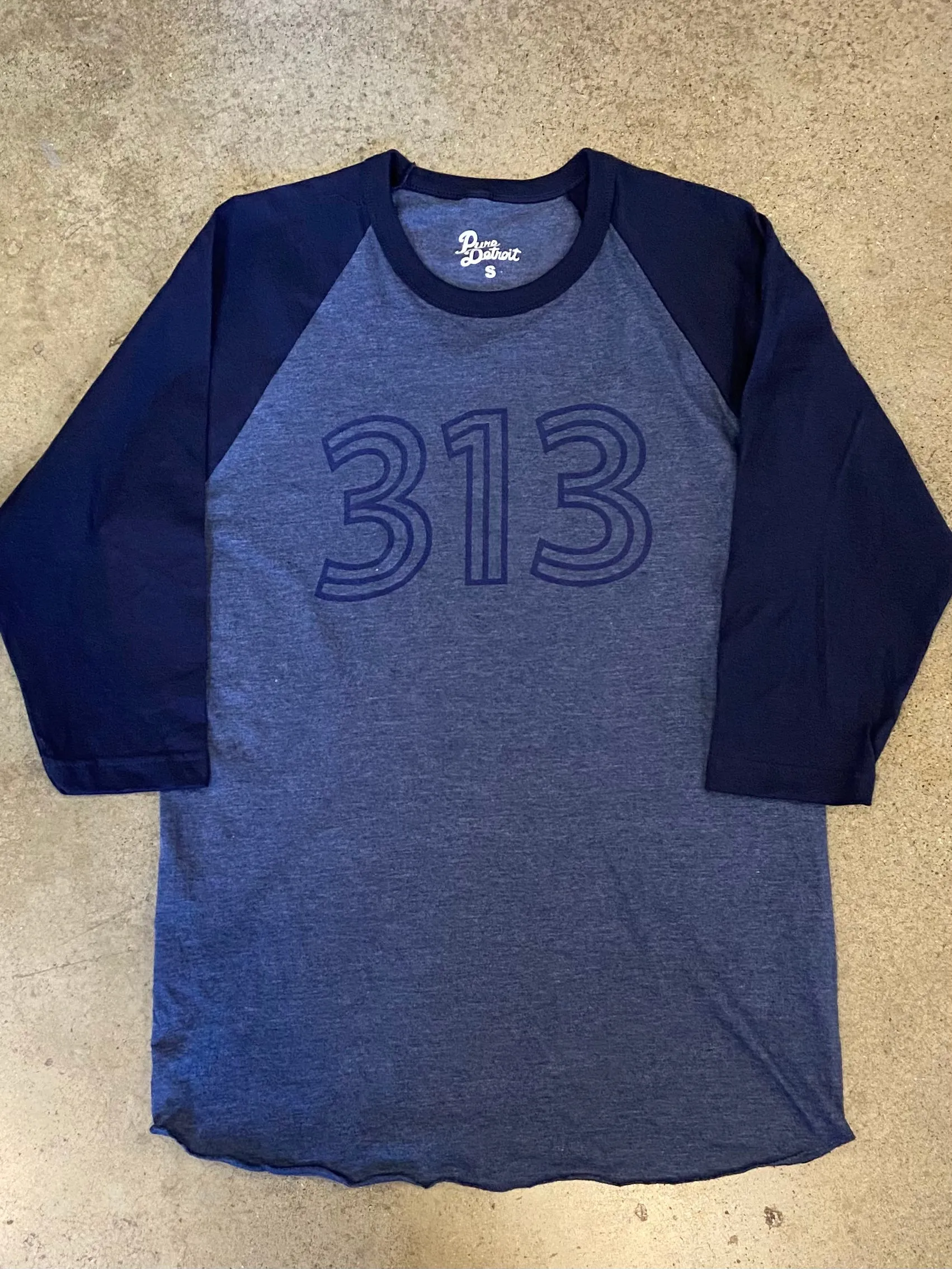 Detroit 313 Baseball Tee / Heathered Denim   Navy / Unisex