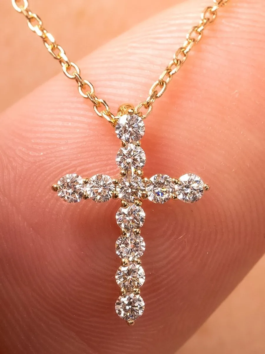 Diamond Cross Necklace - Medium 14K