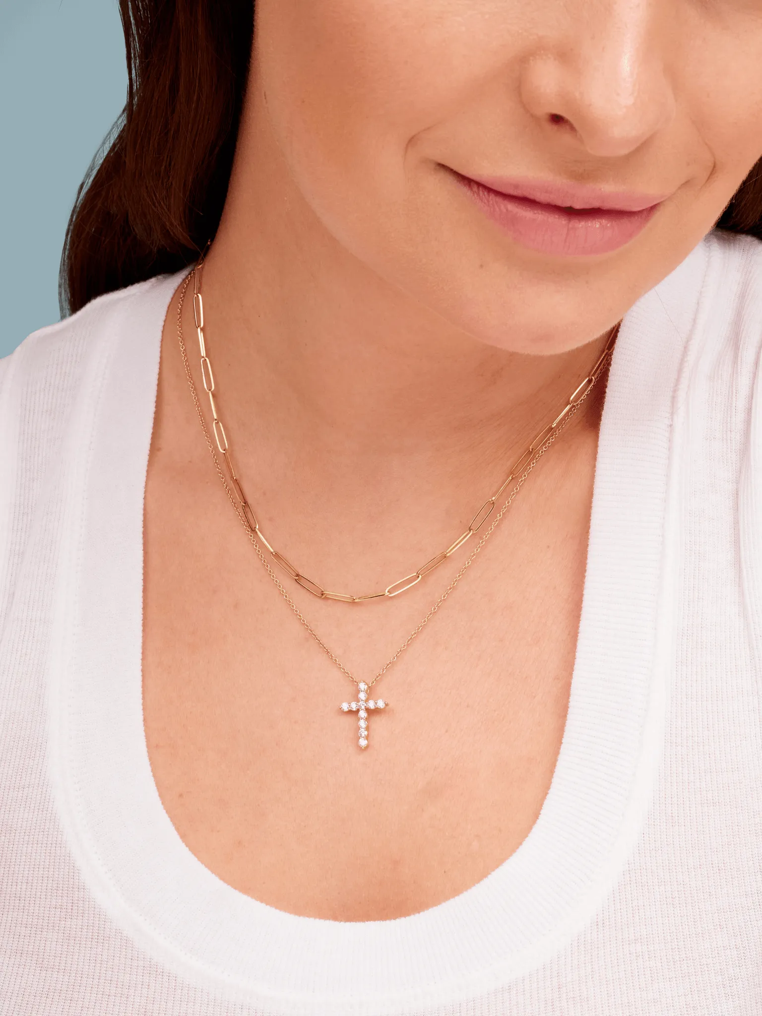 Diamond Cross Necklace - Medium 14K