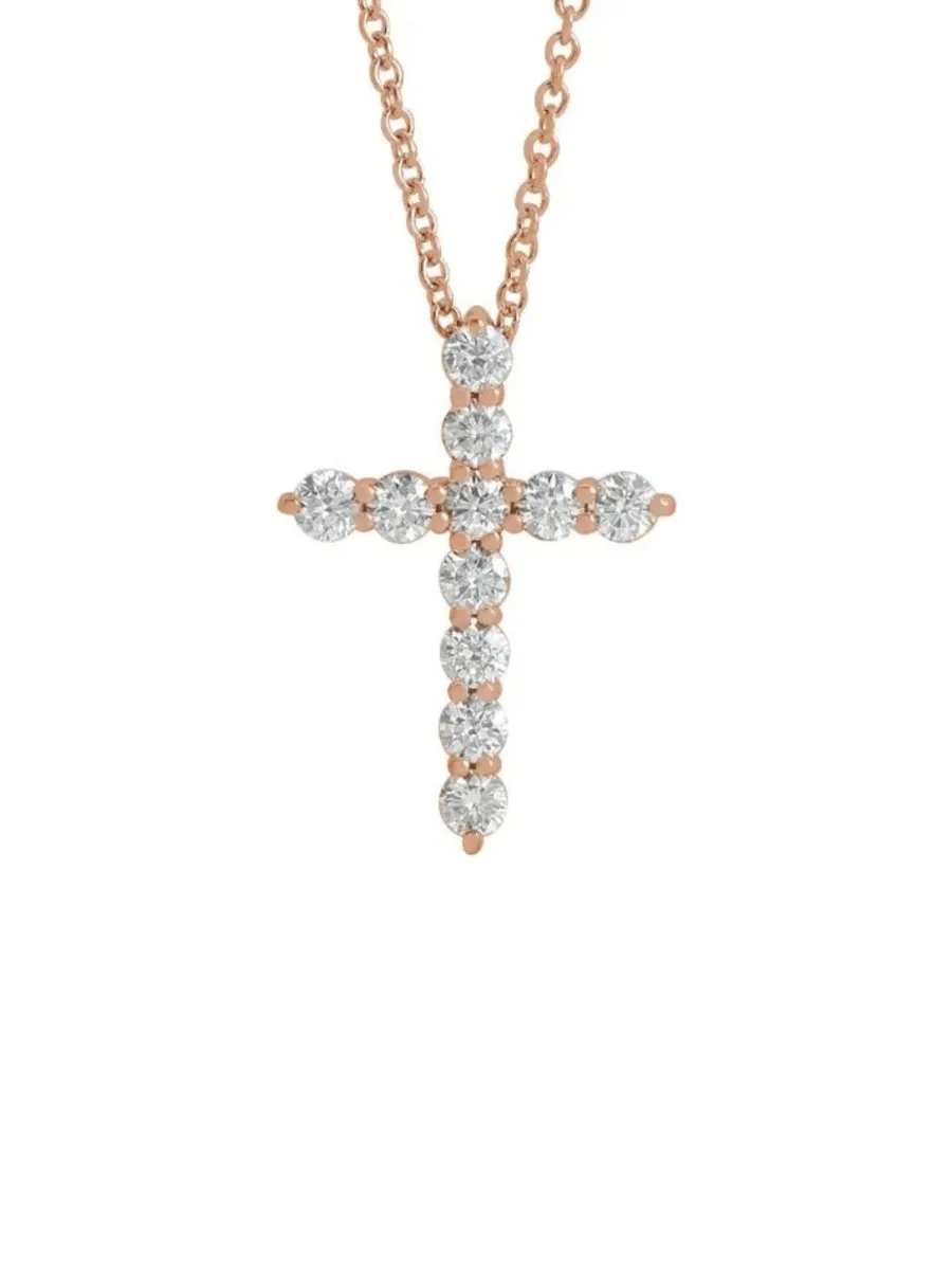 Diamond Cross Necklace - Medium 14K