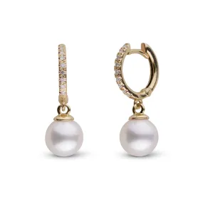 Diamond Small Hoop Collection 6.5-7.0 mm Akoya Pearl Earrings