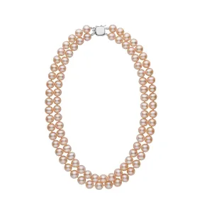 Double Strand 8.5-9.0 mm AA  Pink to Peach Freshwater Pearl Necklace