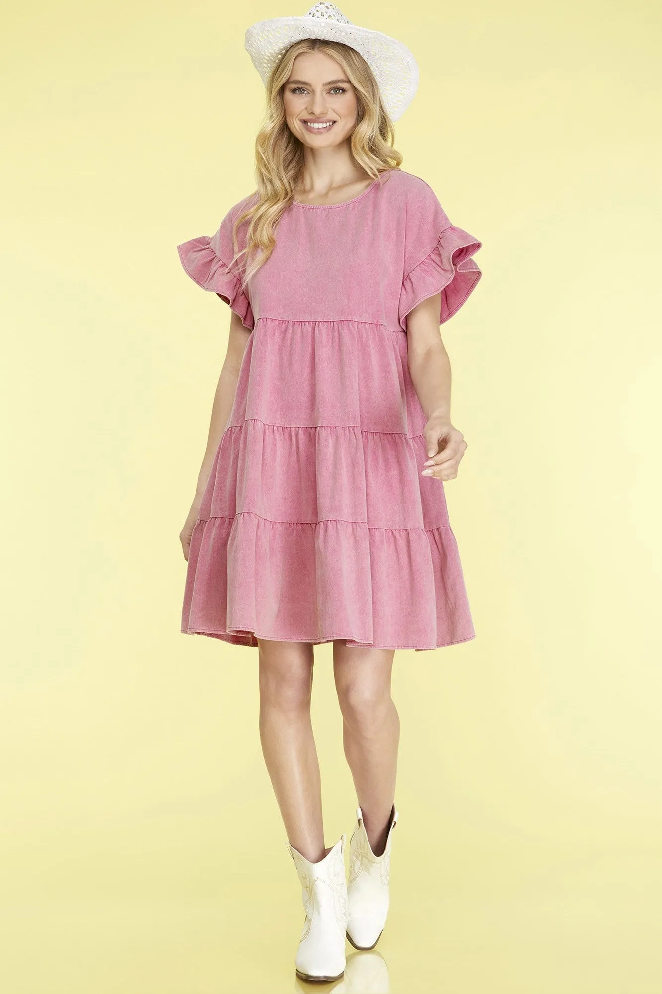 Drop Shoulder Ruffle Tiered Dress