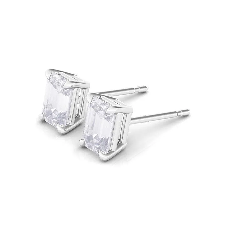 Emerald Cut Diamond Stud Earrings