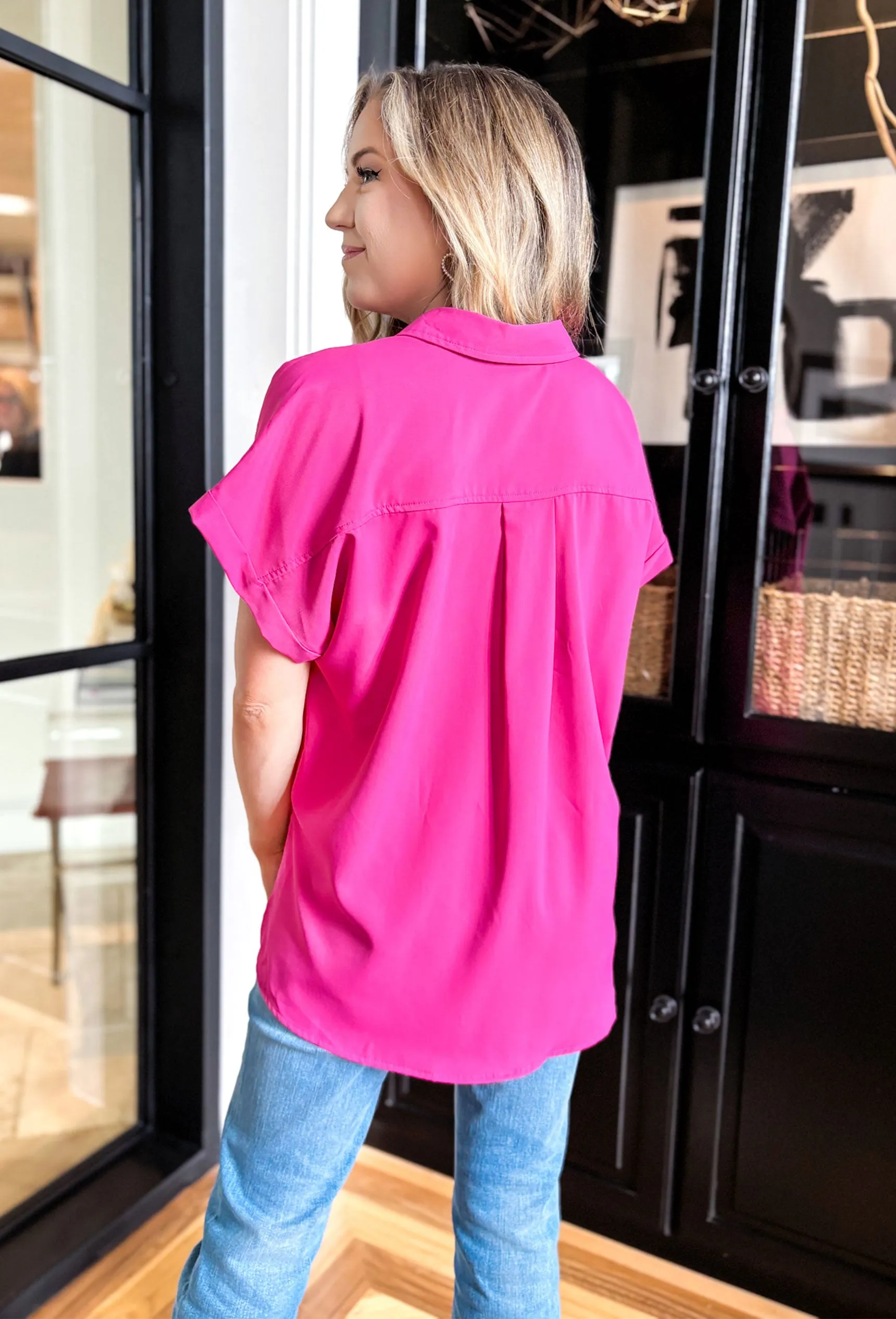 Fast Forward Button Up Top in Pink