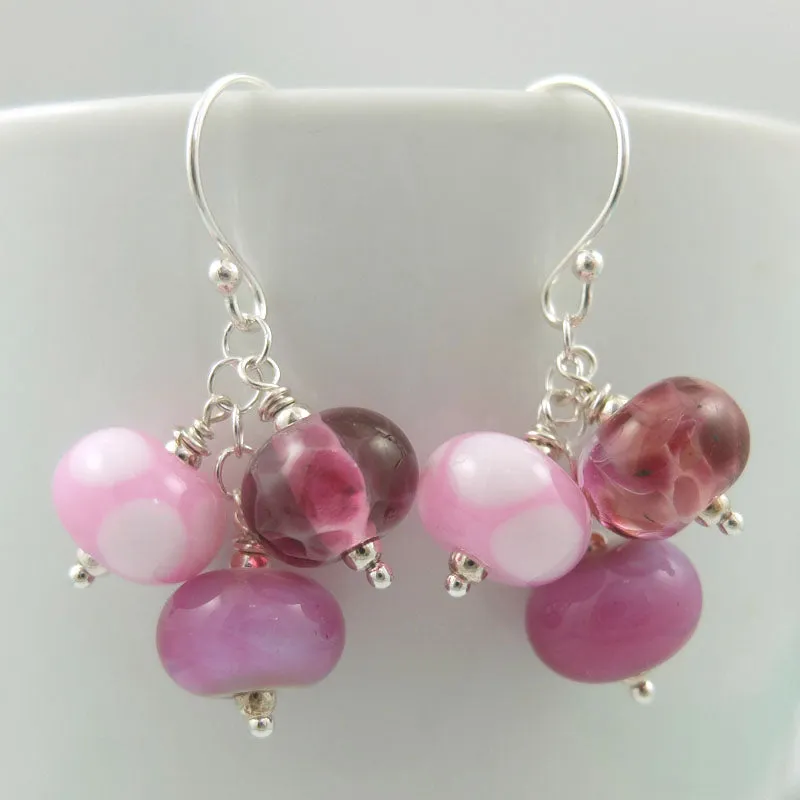 girly pink cluster earrings