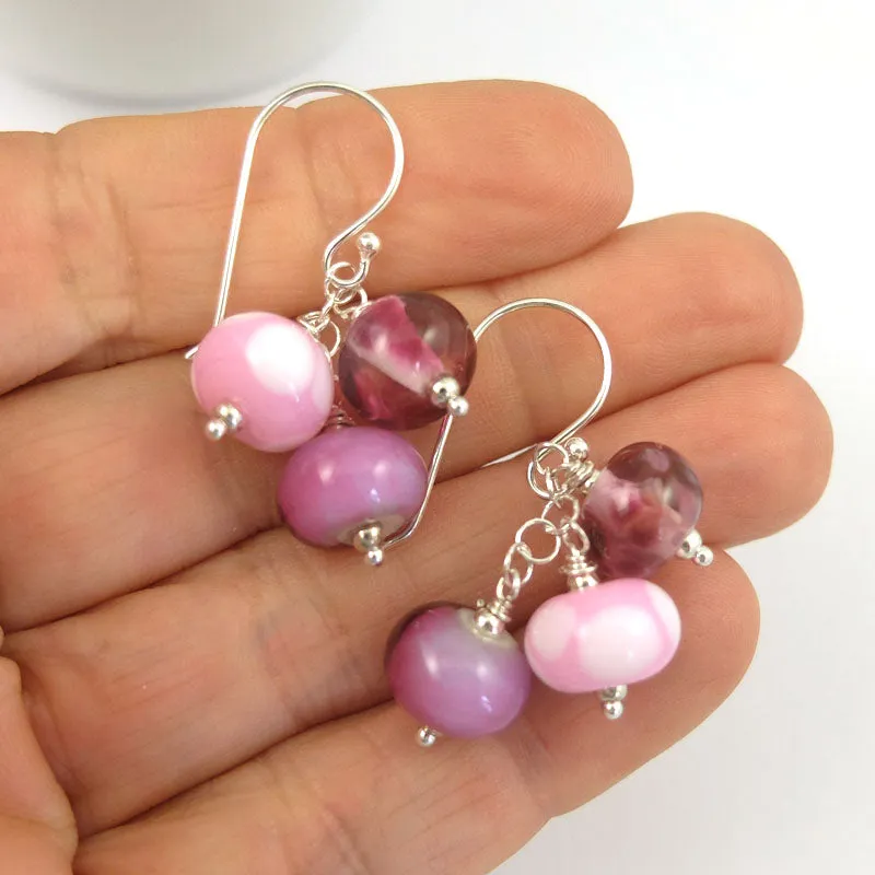 girly pink cluster earrings