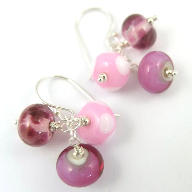 girly pink cluster earrings