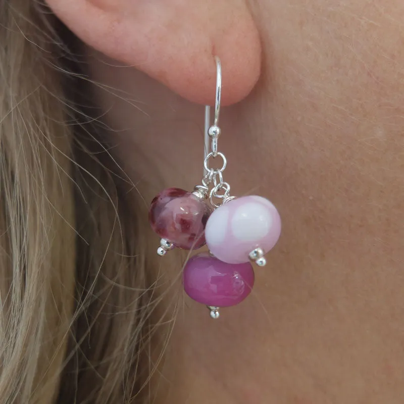 girly pink cluster earrings