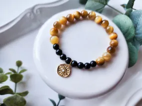 Golden Tiger's Eye, Onyx, & Evil Eye Charm Bracelet || Reiki Infused