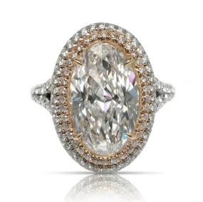 IRMA 7 CARAT OVAL CUT E COLOR VVS1 CLARITY PINK HALO DIAMOND ENGAGEMENT RING PLATINUM & 18K GOLD GIA CERTIFIED 5 CT E VVS1 BY MIKE NEKTA