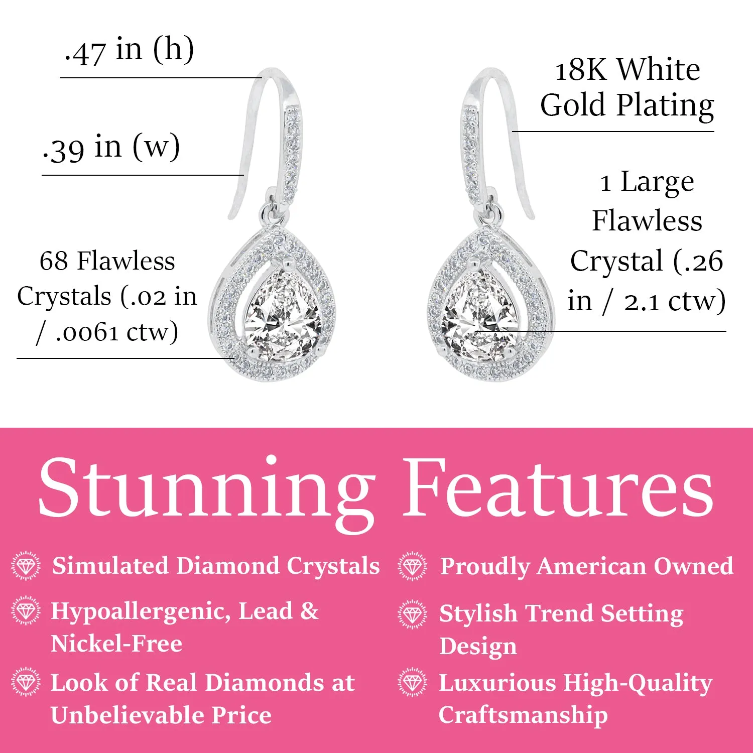 Isabel 18k White Gold Plated Halo Teardrop Earrings with CZ Crystals