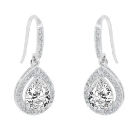 Isabel 18k White Gold Plated Halo Teardrop Earrings with CZ Crystals