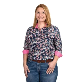 Just Country Womens Georgie Half Button Navy Floral Workshirt