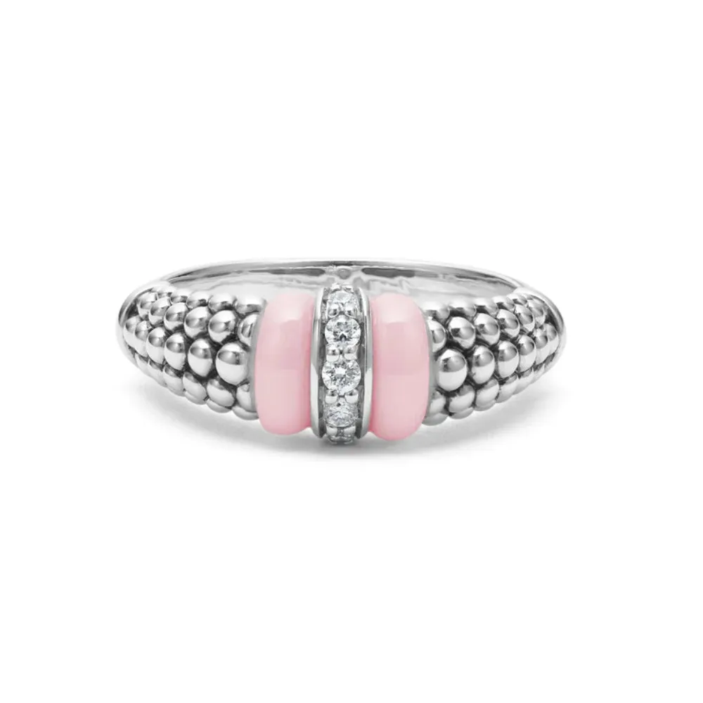 Lagos Pink Caviar Ceramic Caviar Diamond Ring